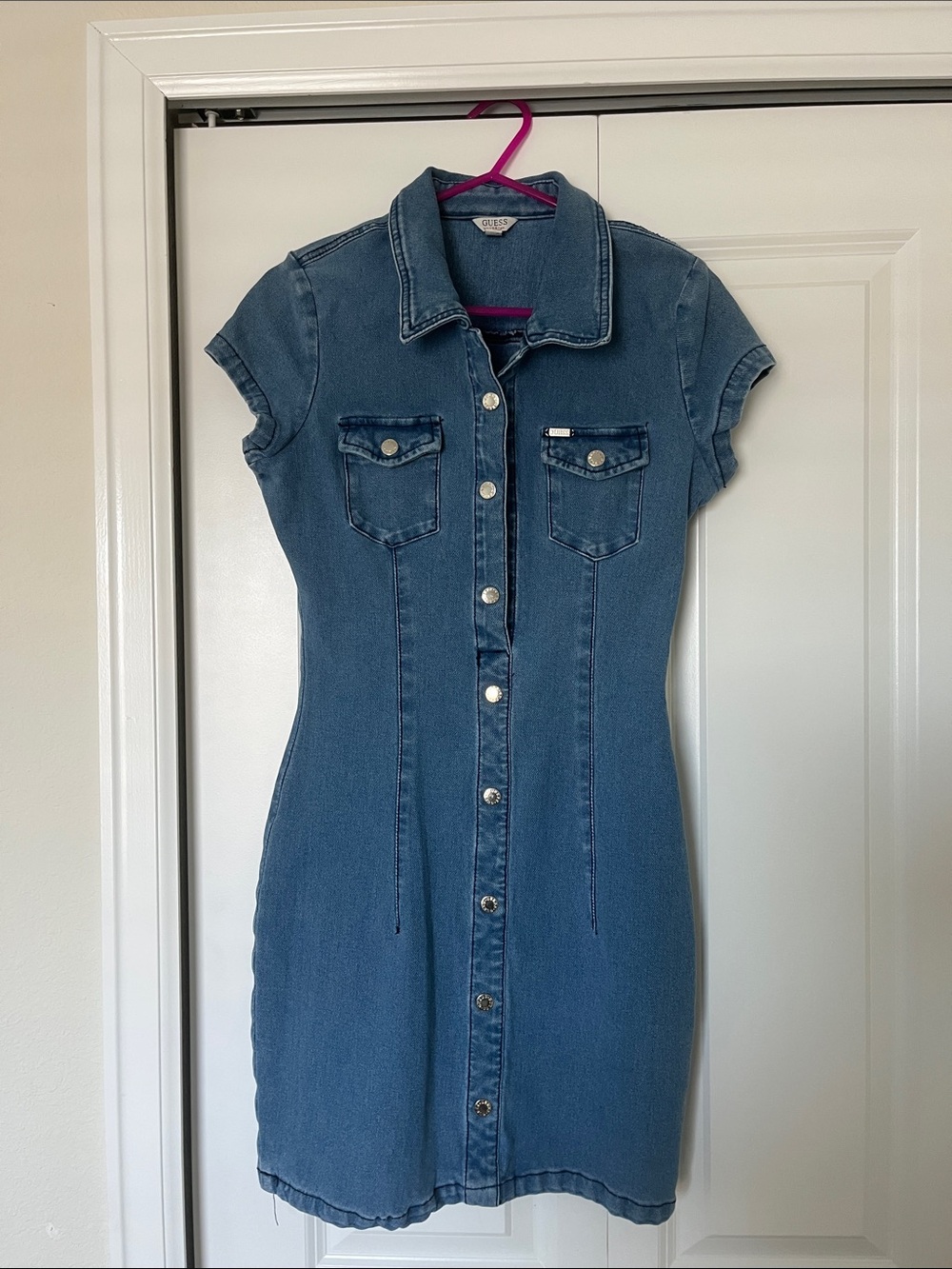 Guess Blue Denim Button-Down Mini Dress